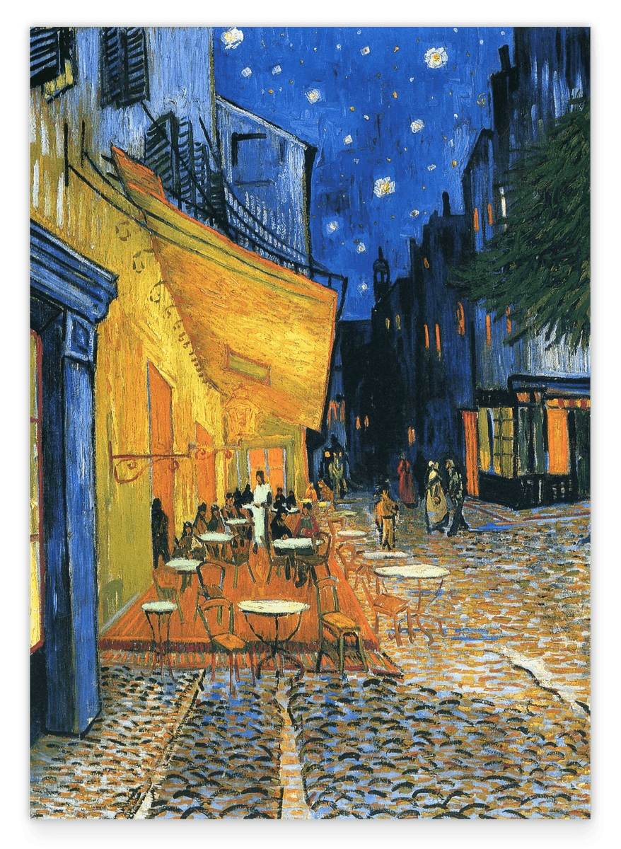 Vincent van Gogh - Nachtcafé/Nachts vor dem Café an der Place du Forum in Arles (1888)