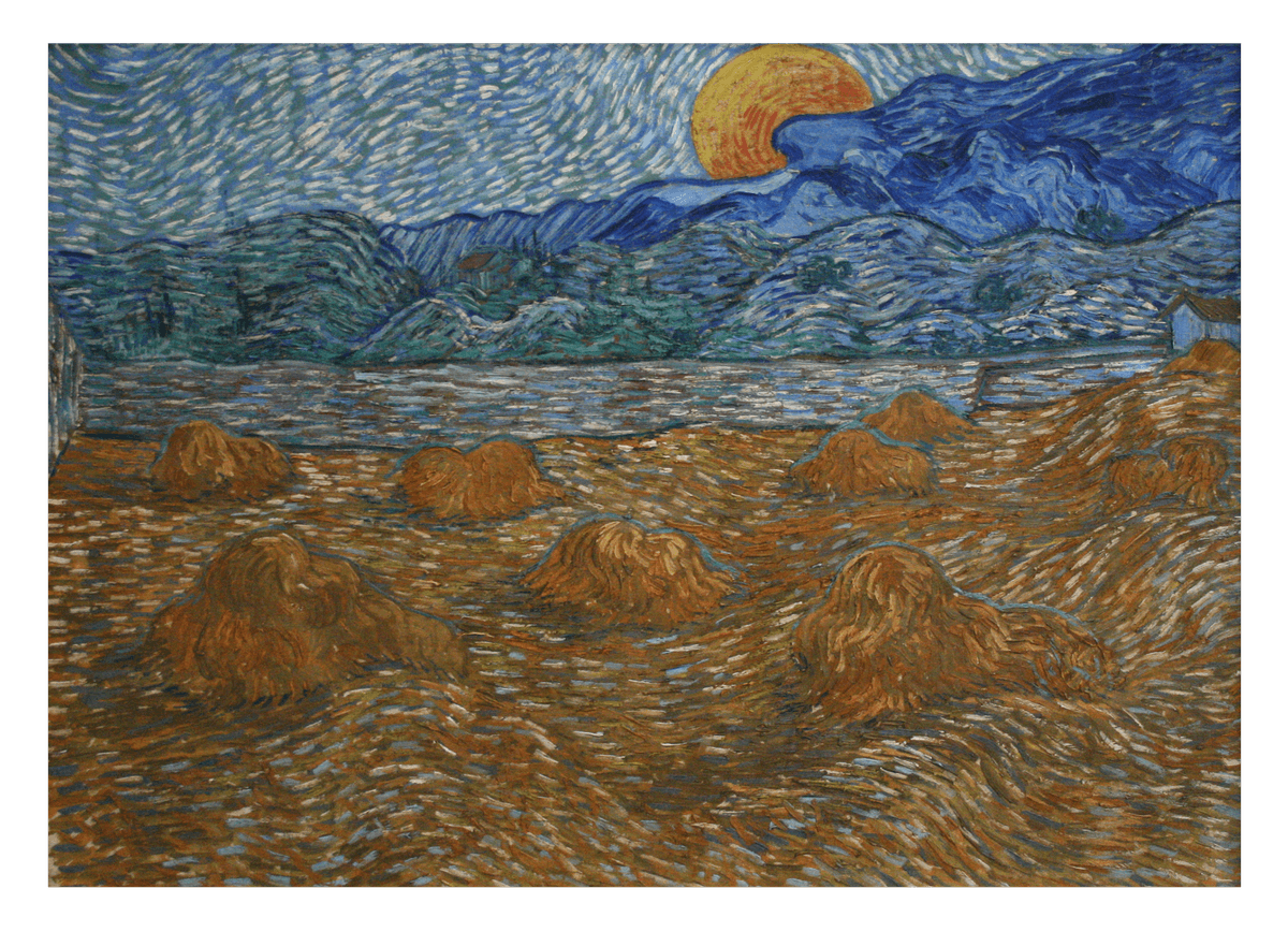 Vincent van Gogh - Landscape with Heaps of Wheat at Moonrise (1890)