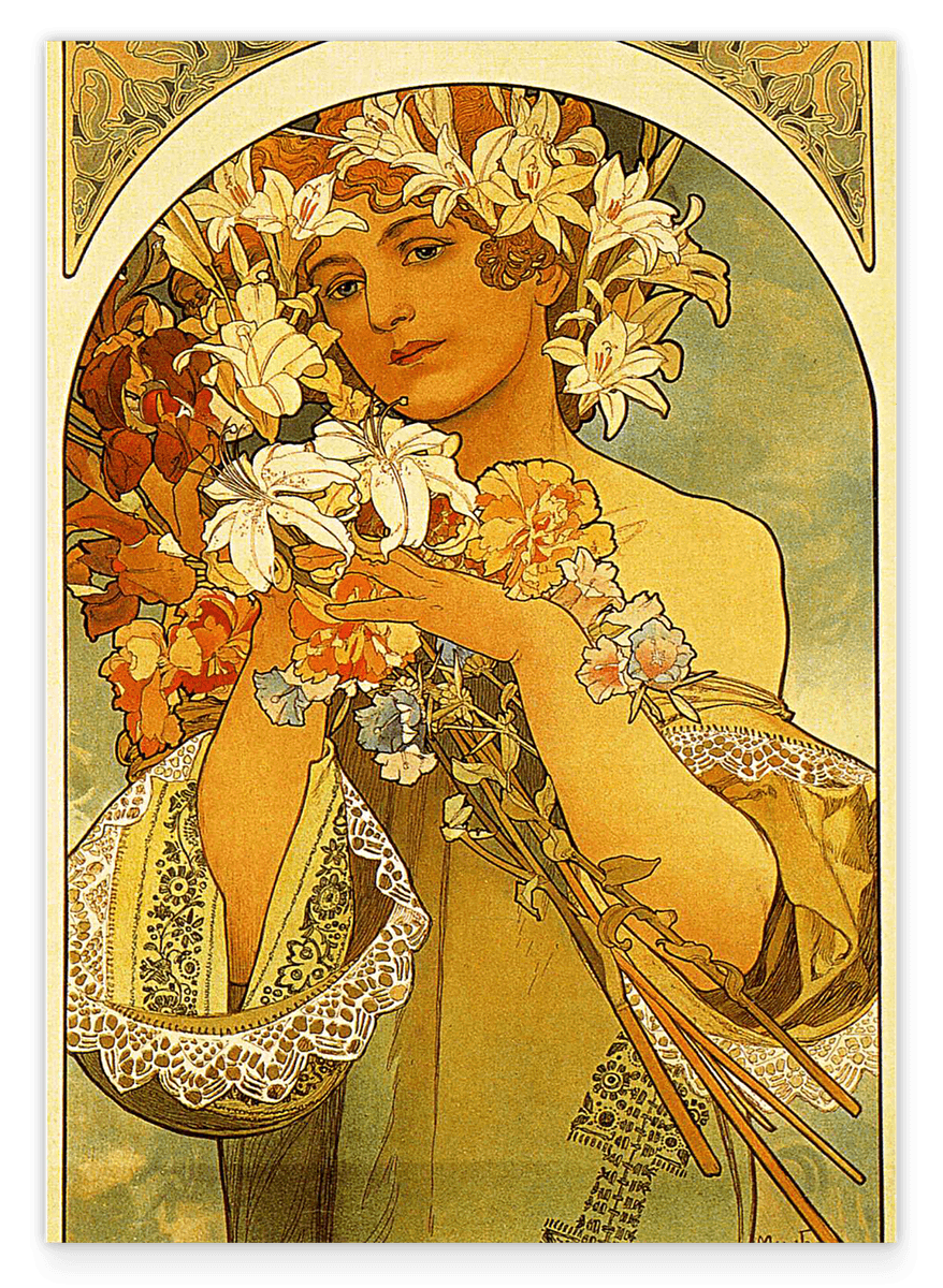 Alfons Mucha - Frau mit Blumen auf Kopf