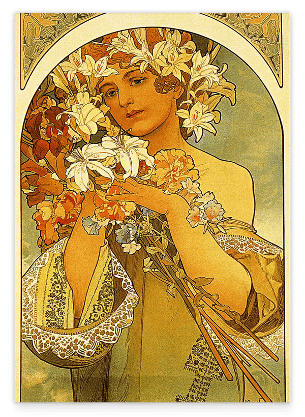 Alfons Mucha - Frau mit Blumen auf Kopf