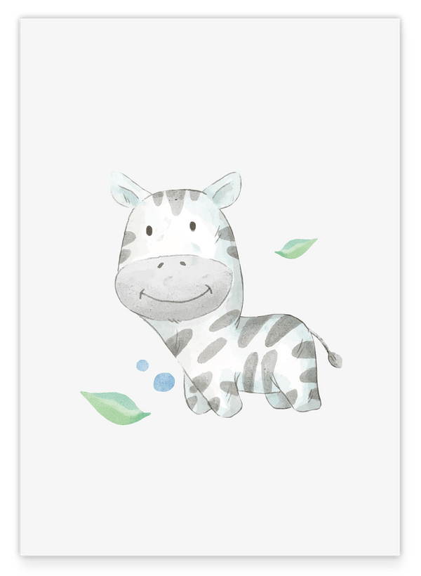 Glückliches Zebra, Süße Wasserfarben-Illustration, Kinderzimmer Wanddekoration in Weiß