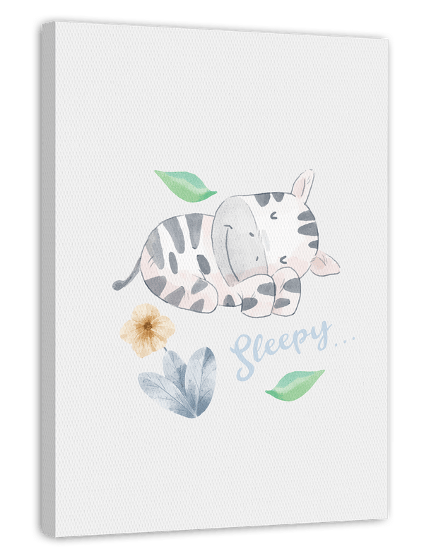 Schlafendes Zebra, Süße Wasserfarben-Illustration in Weiß, Kinderzimmer Wanddeko