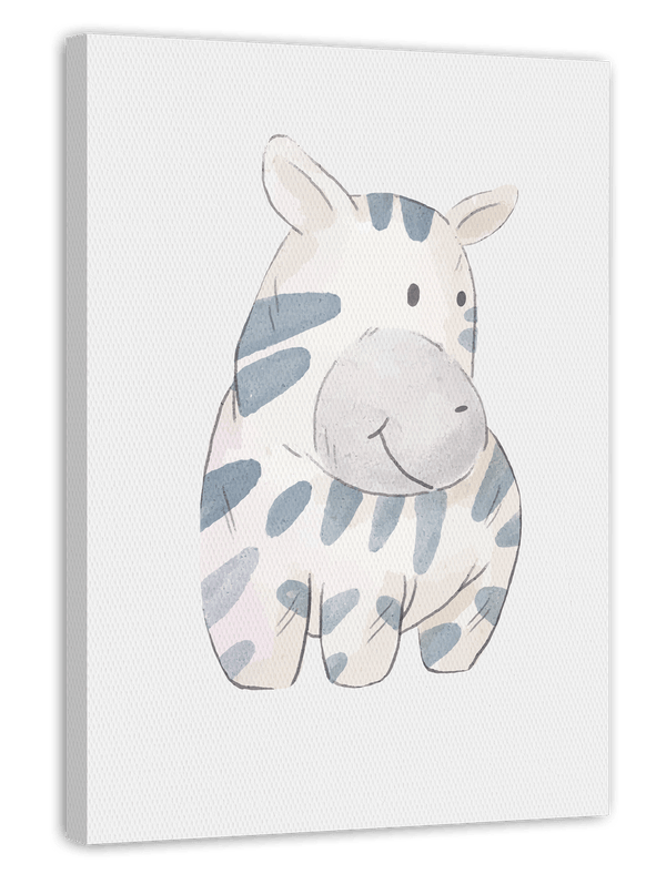 Lächelndes Zebra von der Seite, Kinder Dekoration in Weiß, Süße Wasserfarben-Illustration