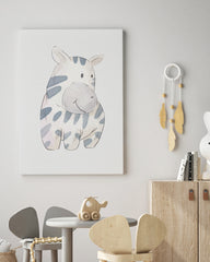 After Hover: Lächelndes Zebra von der Seite, Kinder Dekoration in Weiß, Süße Wasserfarben-Illustration