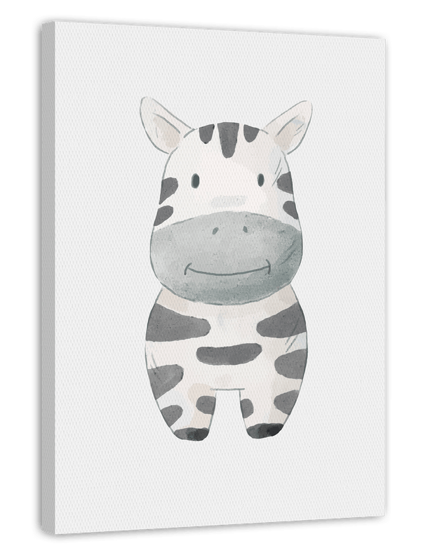 Lächelndes Zebra, Tier-Zeichnung in Wasserfarben, Kunst für Kinder, Deko für Zuhause