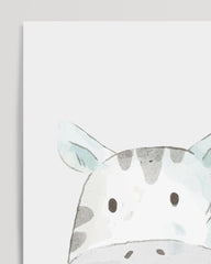 After Hover: Smiling Zebra, Cute Nursery Decoration in White, Watercolor Art Print