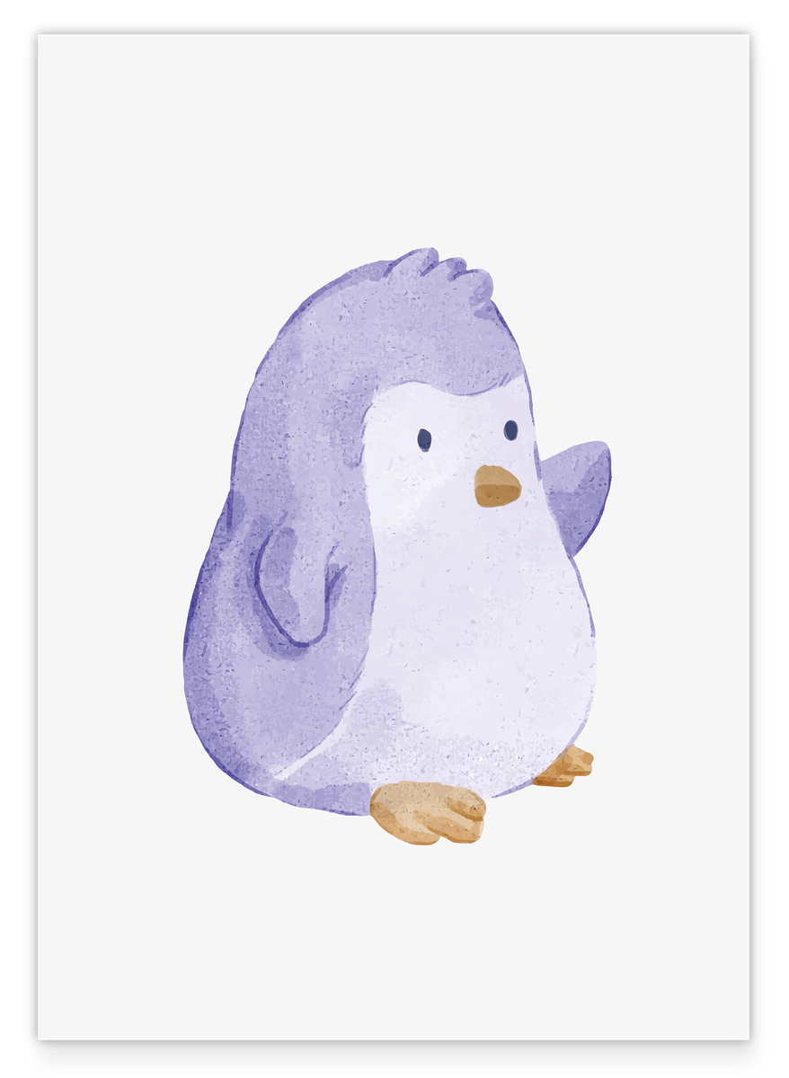 Waving penguin, watercolor drawing, cute decoration, illustration for home