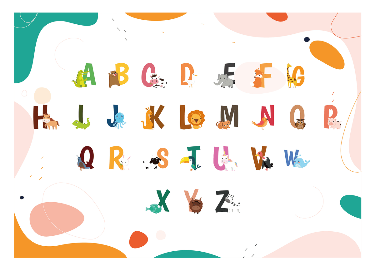 ABC learning picture, English learning, cute illustrations, decoration for home or kindergarten