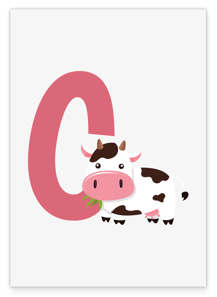 C is for Cow - Children's room decor in white, cow letter illustration for children