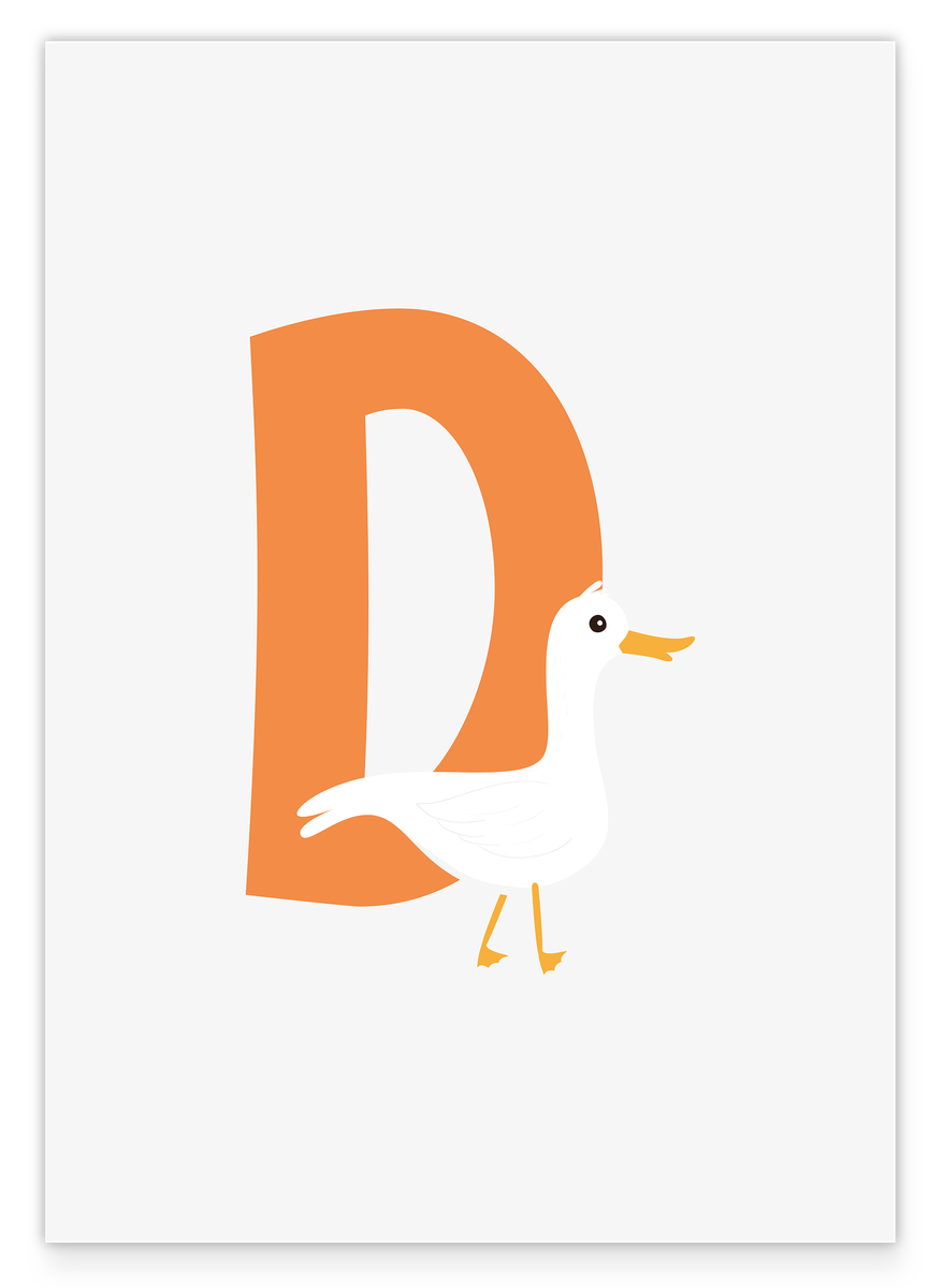 D is for Duck, English ABC Learning, Duck Nursery Decoration in White, Letter for Name