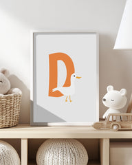 After Hover: D wie Duck, Englisches ABC Lernen, Enten Kinderzimmer Dekoration in Weiß, Buchstabe für Name