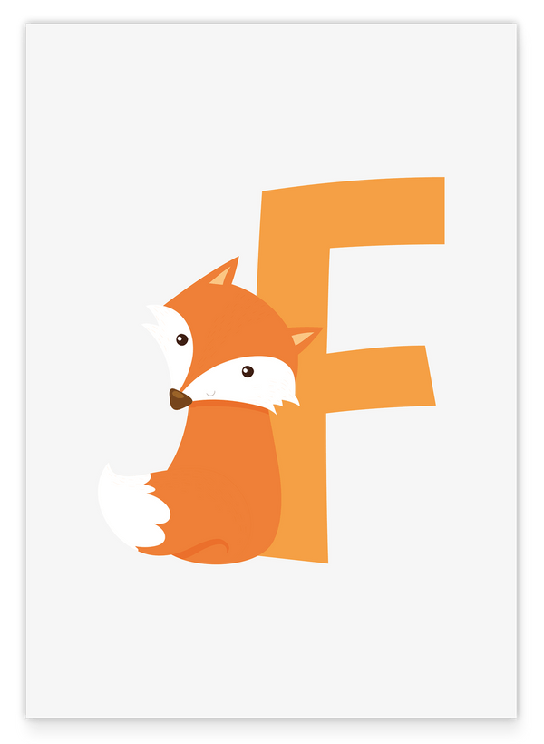 F wie Fuchs, ABC Lernen, Buchstabe für Name, Wasserfarben-Illustration, Dekoration für Kinder