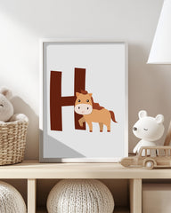 After Hover: H wie Horse in Weiß, Kinder Buchstaben Illustration mit Pferd - Englisches ABC Lernen