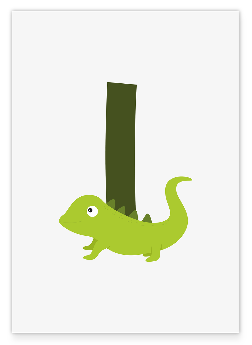 I is for Iguana, letter for name, English ABC learning, cute home decor