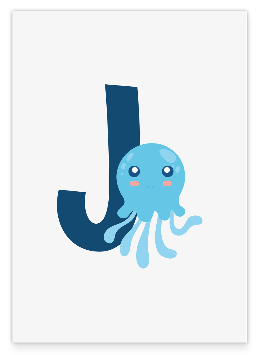 J is for Jellyfish, letter for name, English ABC learning, cute decoration
