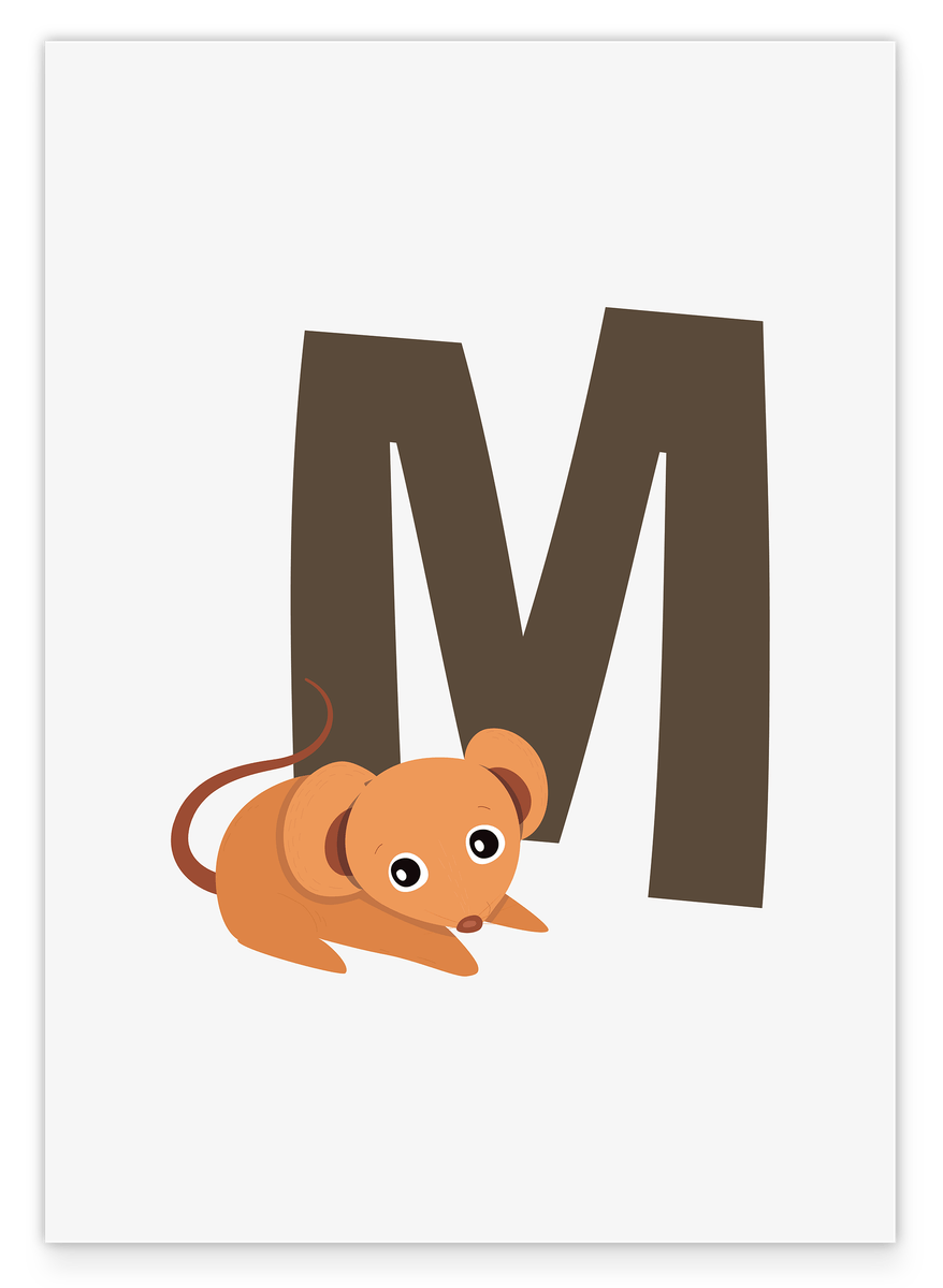M is for Mouse, children's wall decoration in white, learning ABC letters