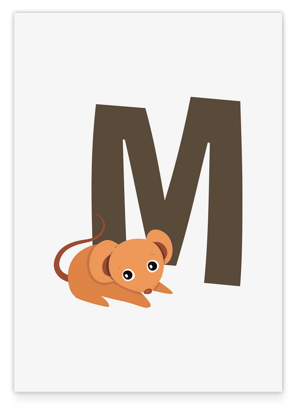 M wie Maus, Kinder Wanddeko in Weiß, ABC Buchstaben lernen