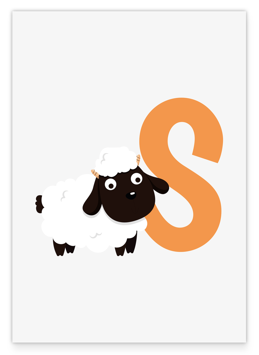 S is for Sheep, ABC Learning, Letter for Name, Cute Drawing for Home