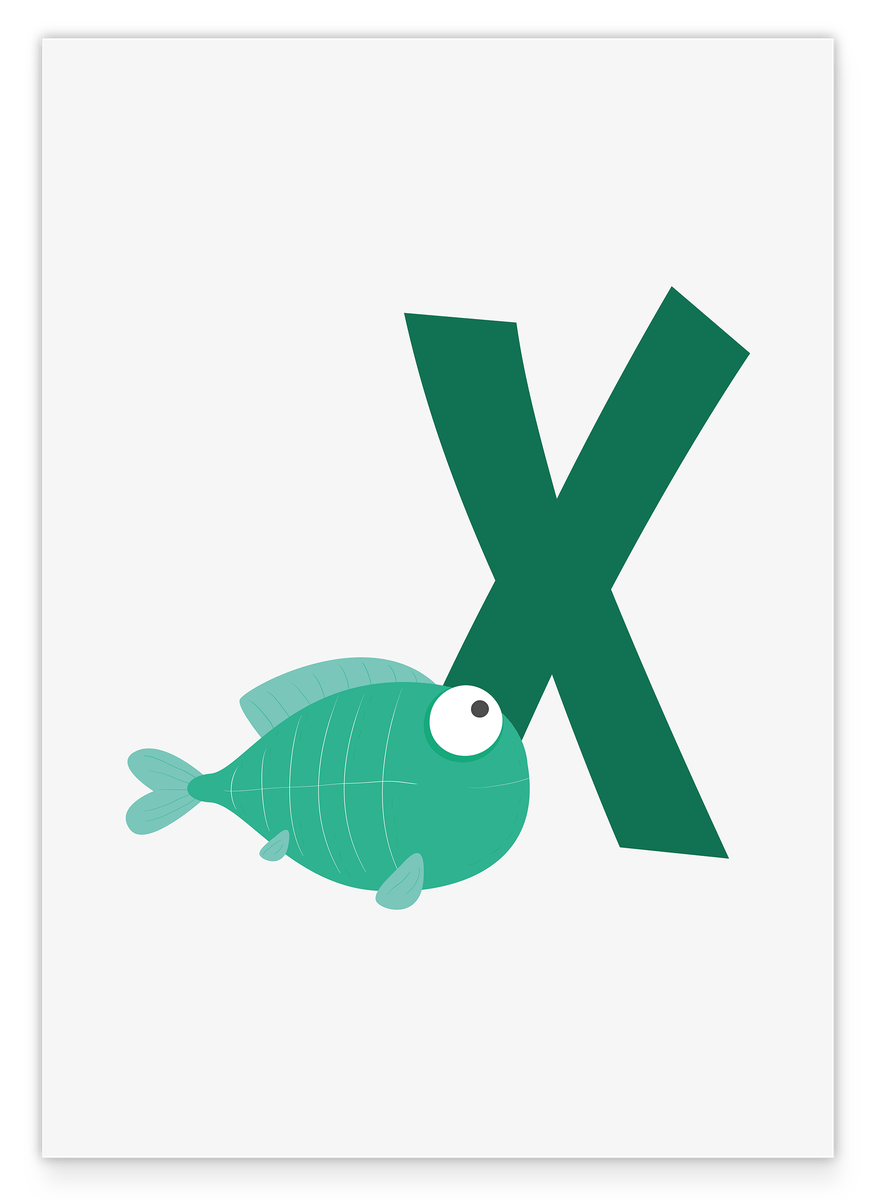 X as in X-Ray Fish, English ABC Learning, Fish, Letter for Name, Cute Drawing, Home Decoration