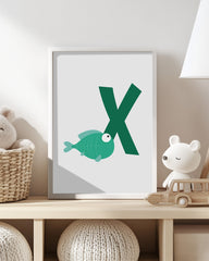 After Hover: X wie X-Ray Fish, Englisches ABC Lernen, Fisch, Buchstabe für Name, Süße Zeichnung, Dekoration für Zuhause