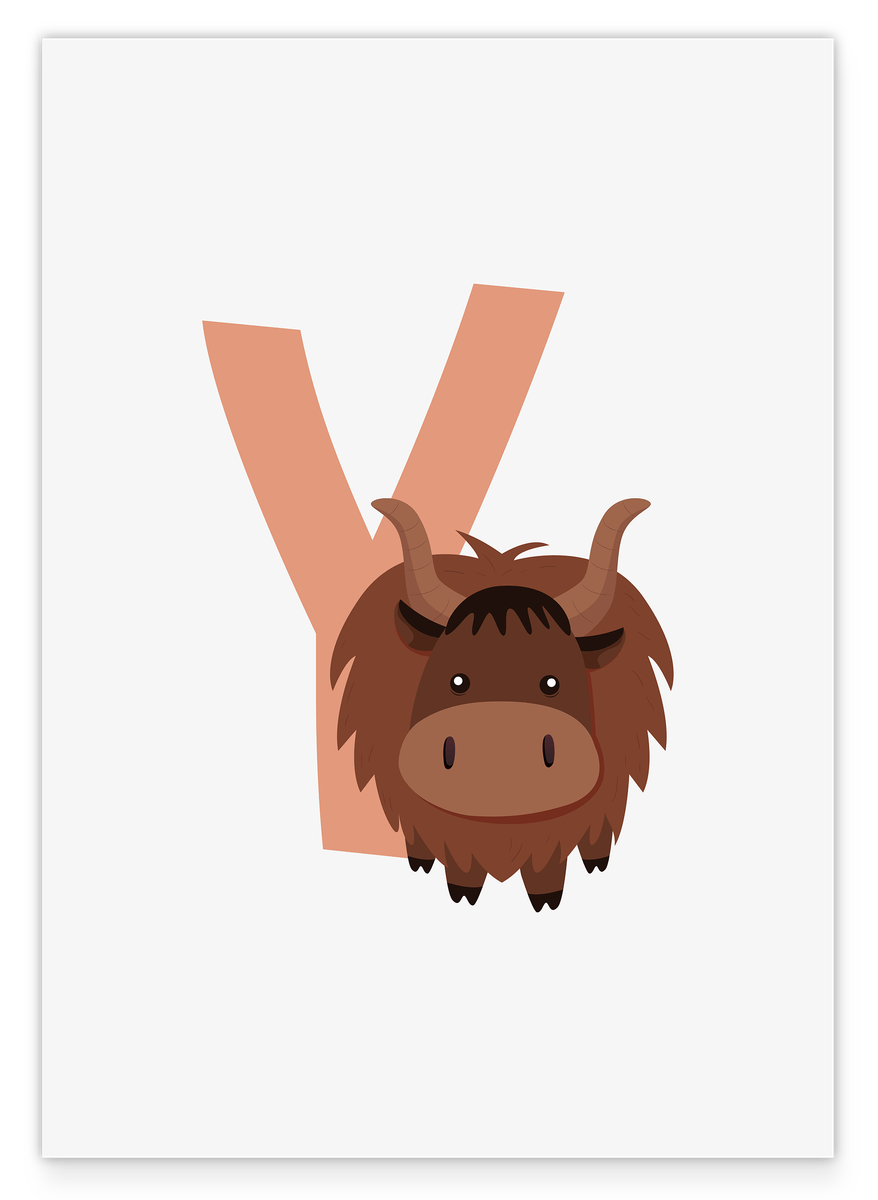 Y for Yak, ABC Learning, Letter for Name, Cute Drawing, Home Decoration
