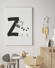 After Hover: Z wie Zebra in Weiß, Süße Tier-Zeichnung mit Buchstaben für Kinder, ABC Lernen