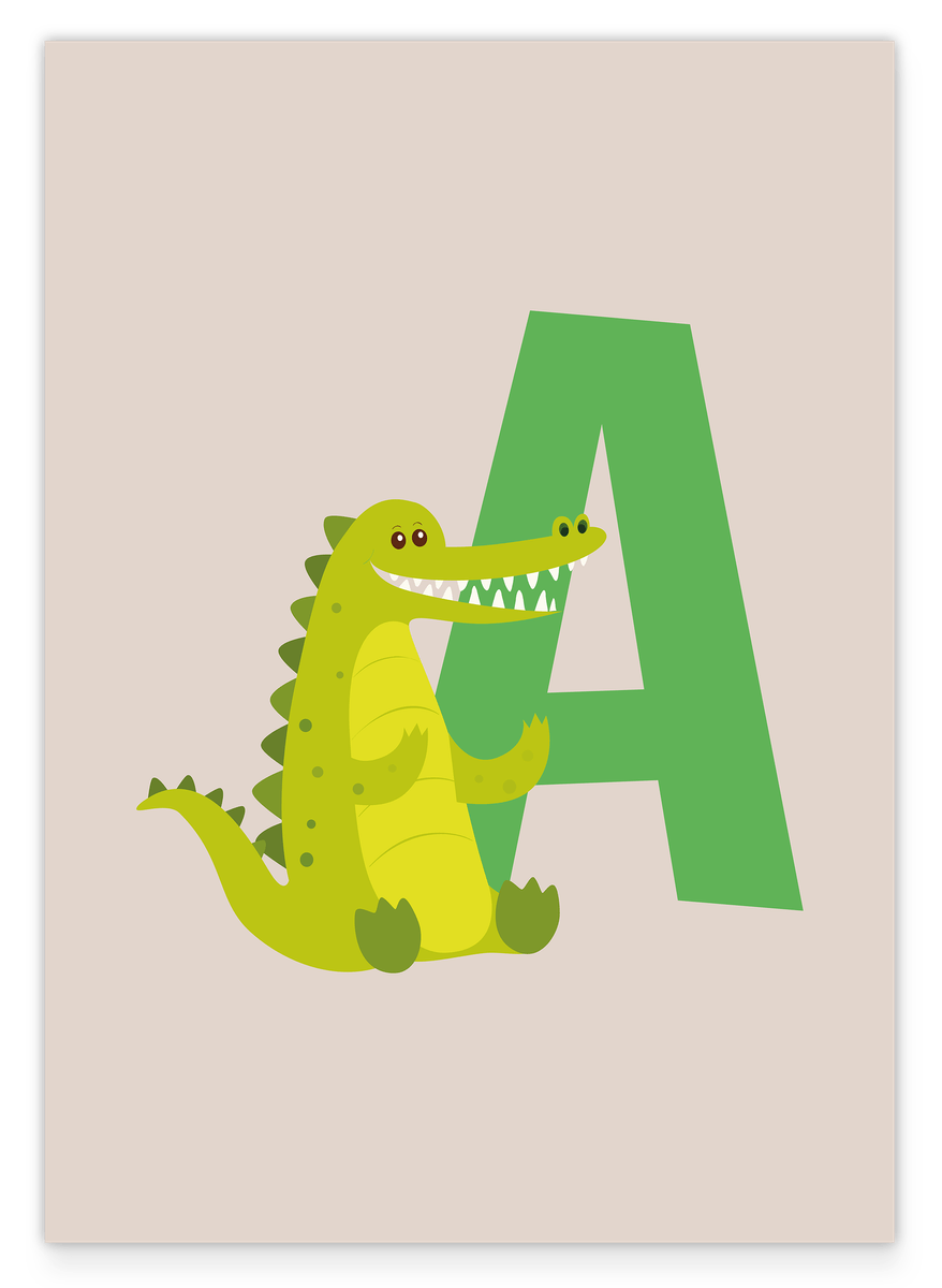 A is for Alligator, ABC Learning, Letter for Name, Cute Drawing, Home Decoration