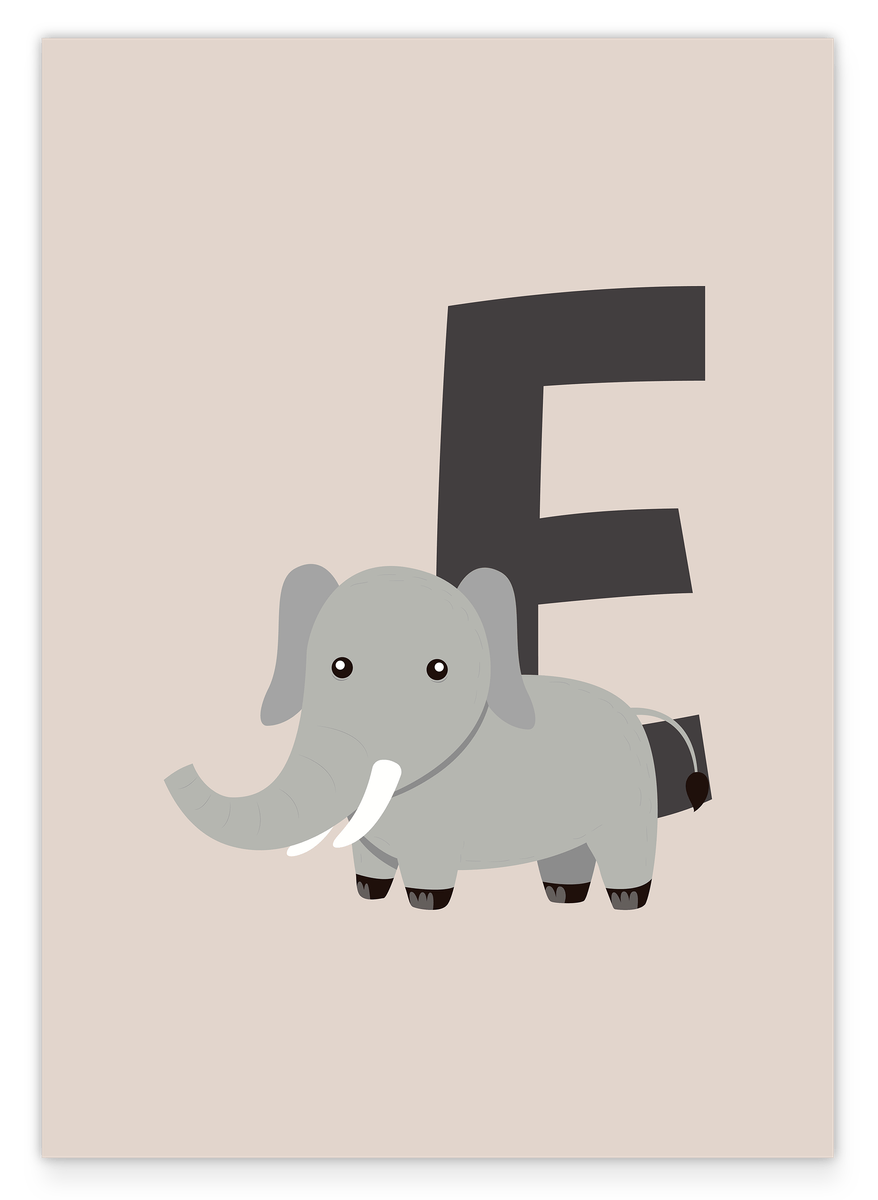 E is for Elephant, children's room decoration, ABC learning, letter for name