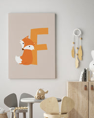 After Hover: F wie Fuchs, ABC Lernen, Buchstabe für Name, Wasserfarben-Illustration, Dekoration für Kinder