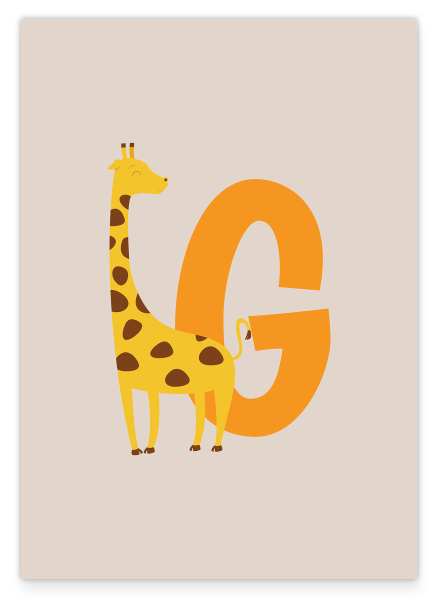 G is for Giraffe, letter illustration for children in beige, cute decoration for home