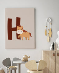 After Hover: H wie Horse in Beige, Englisches ABC Lernen, Pferde Zeichnung für Kinder, Dekoration für Zuhause
