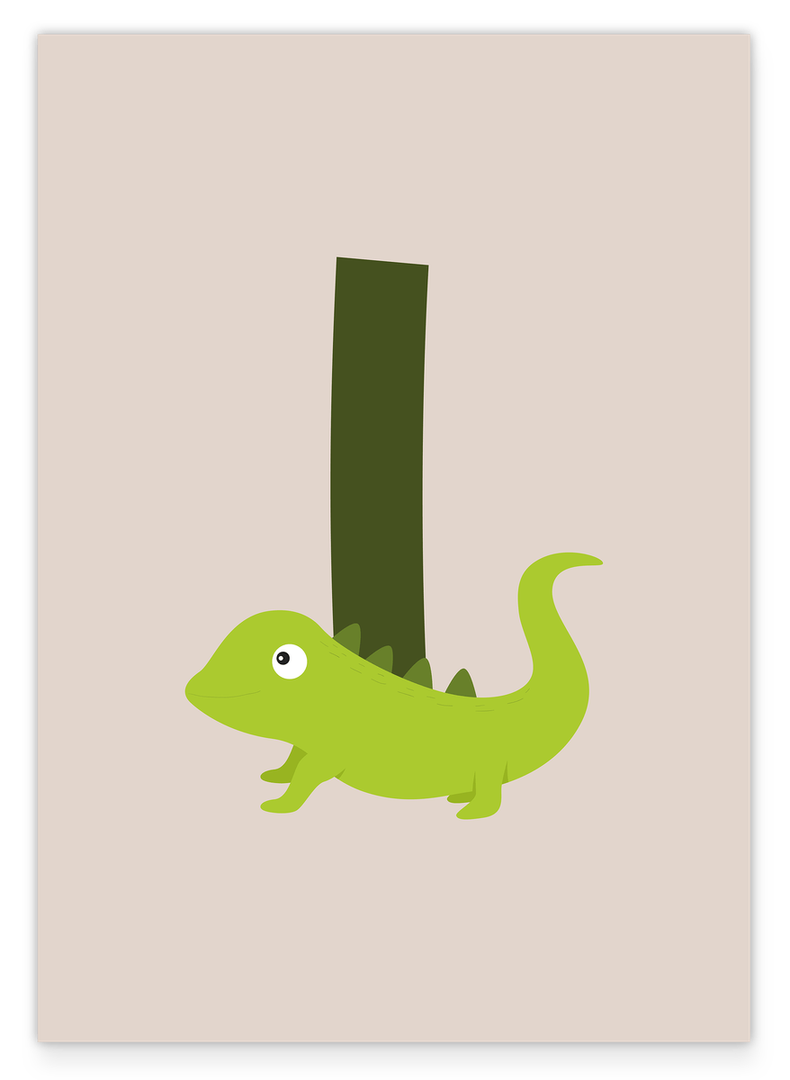 I is for Iguana, letter for name, English ABC learning, cute home decor