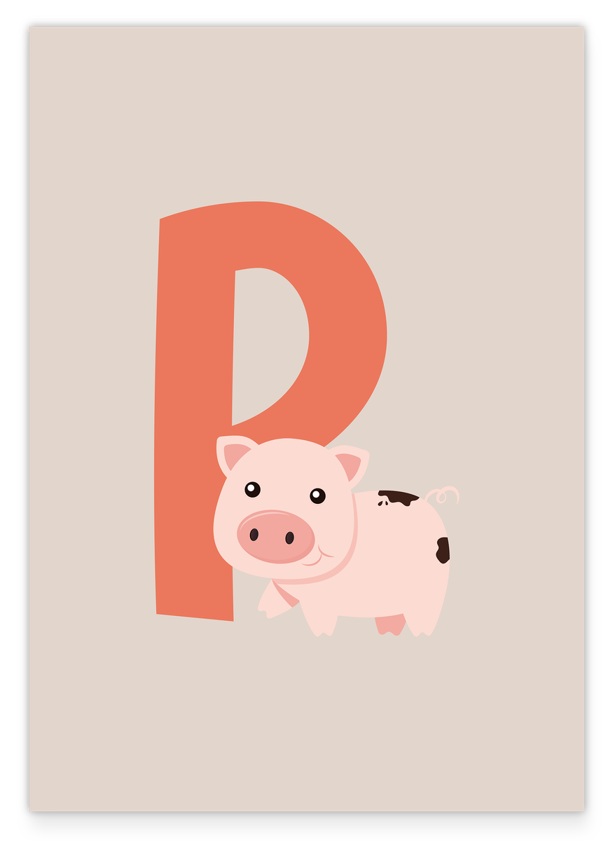 P is for Pig, English ABC Learning, Gift & Decoration for Children, Letter for Name