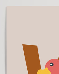 After Hover: V is for Vulture, Cute Vulture Illustration in Beige, English ABC Learning, Nursery Decoration
