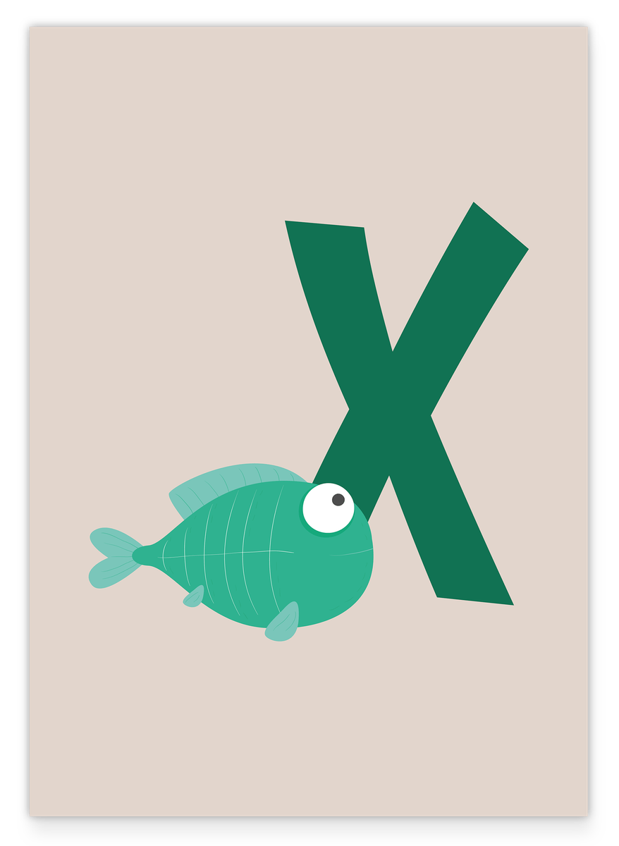 X as in X-Ray Fish, English ABC Learning, Fish, Letter for Name, Cute Drawing, Home Decoration