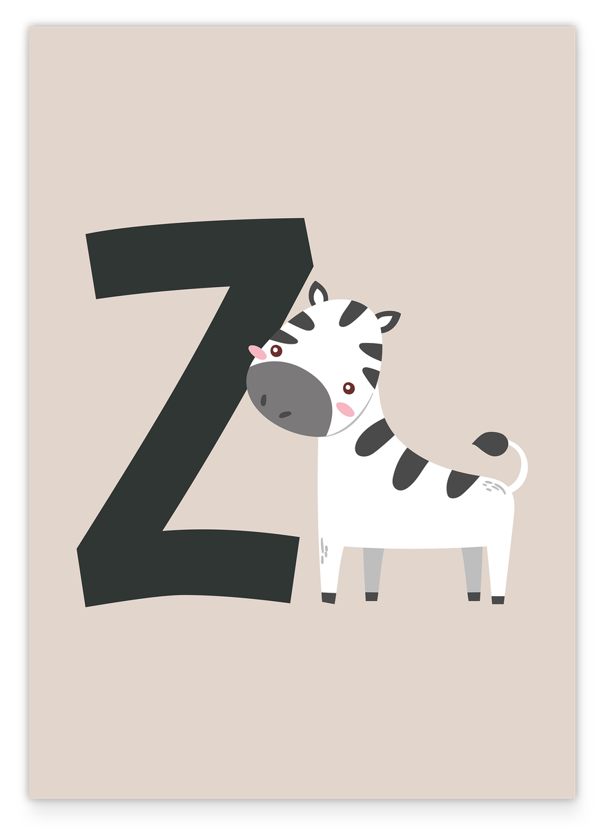 Z is for Zebra, ABC Learning, Children's Room Wall Decor in Beige with Letter