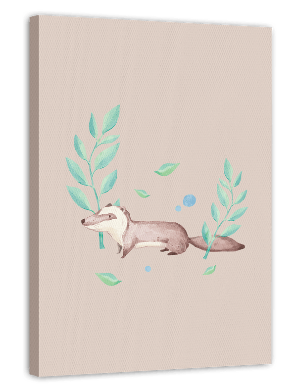 Süßer Dachs im Wald, Wasserfarben-Zeichnung, Kinderzimmer Deko Beige, Illustration für Kinder