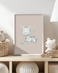 After Hover: Glückliches Zebra, Süße Wasserfarben-Illustration, Deko für Babies und Kinder in Beige
