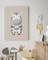 After Hover: Lächelndes Zebra in Beige, Tier-Illustration für Kinder im Wasserfarben-Stil