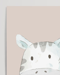 After Hover: Smiling zebra, animal drawing in watercolor style, art for children, home decor
