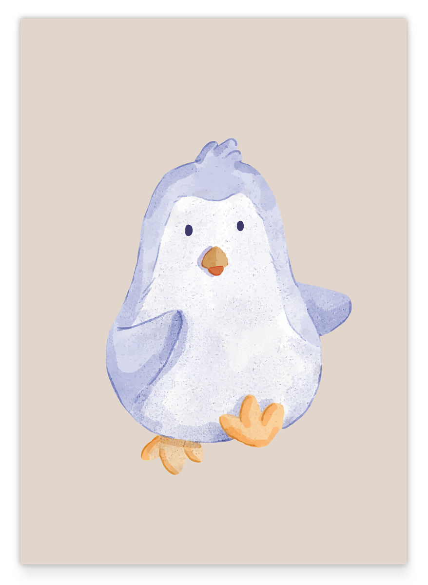 Tanzender Pinguin, Süße Wasserfarben-Zeichnung, Kunst, Illustration, Dekoration für Zuhause