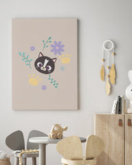 After Hover: Katze im Blumenfeld, Süße Zeichnung, Kunst für Kinder, Tier-Illustration, Deko für Zuhause