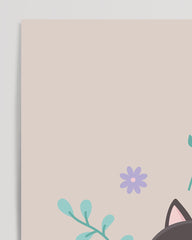 After Hover: Cat in a field of flowers, cute drawing, art for children, animal illustration, home decor