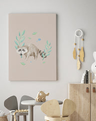 After Hover: Waschbär im Wald, Wasserfarben-Zeichnung, Süße Illustration, Dekoration für Zuhause