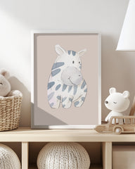 After Hover: Lächelndes Zebra, Wanddekoration für Kinder & Babies in Beige, Wasserfarben-Kunst