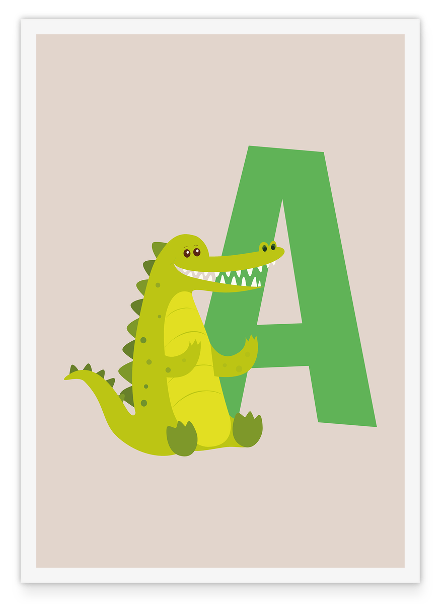 A is for Alligator, ABC Learning, Letter for Name, Cute Drawing, Home Decoration