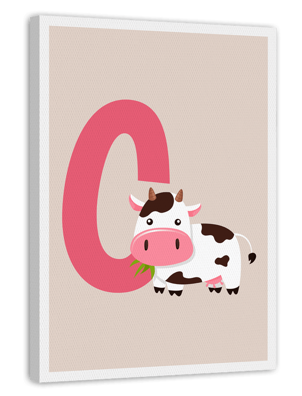 C wie Cow, ABC Lernen Englisch, Kinder Buchstaben Dekoration in Beige mit weißem Rand