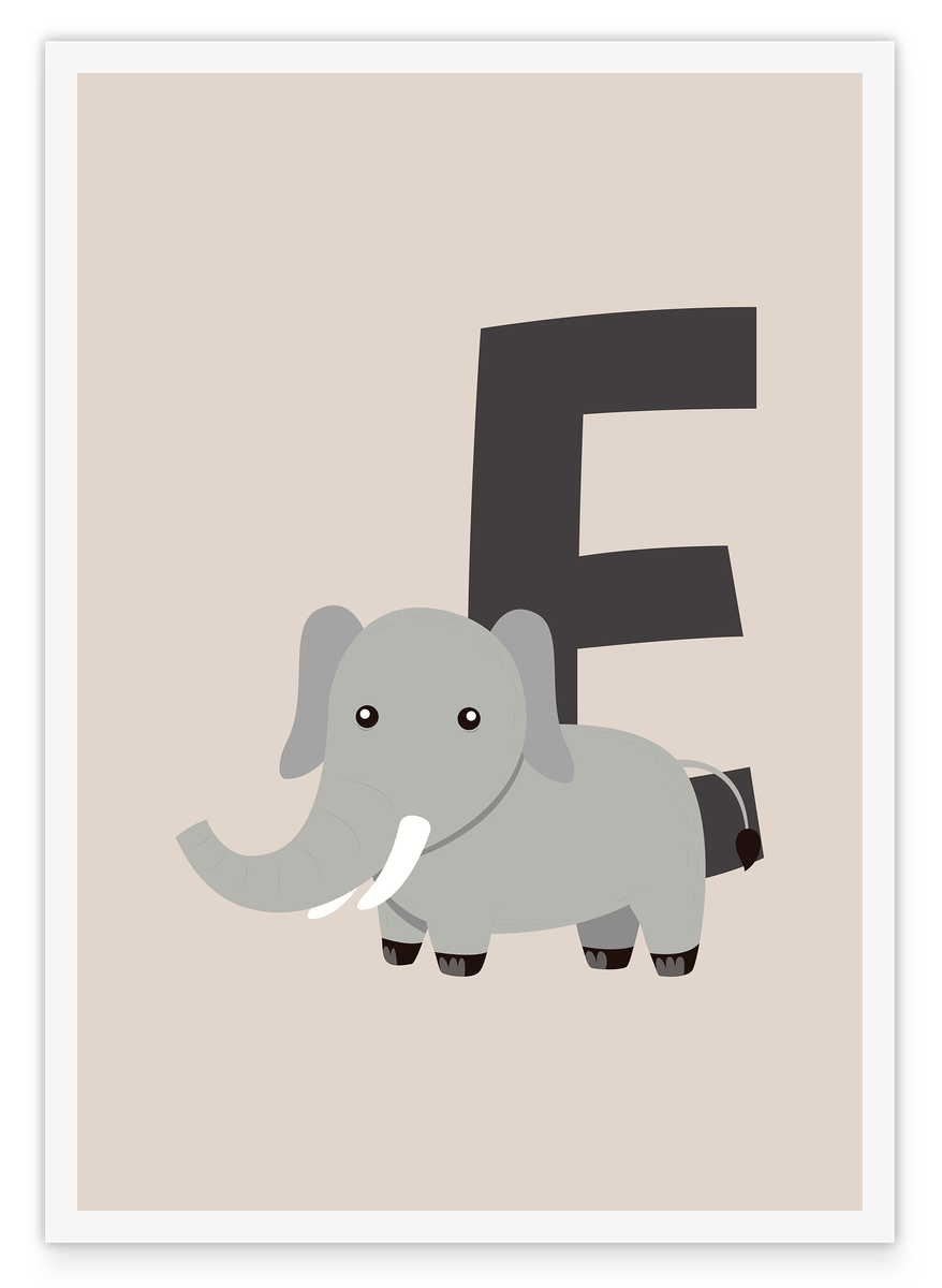 E for Elephant, ABC Learning, Letter Gift for Name Starting with E, Cute Decoration for Children