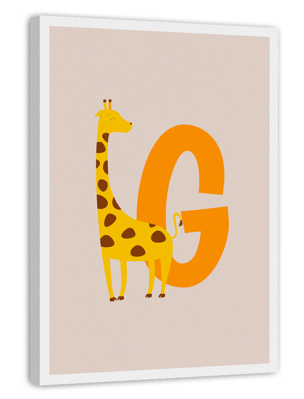 Kinderzimmer Deko in Beige - G wie Giraffe, ABC Buchstaben für Namen, Zeichnung mit weißem Rand