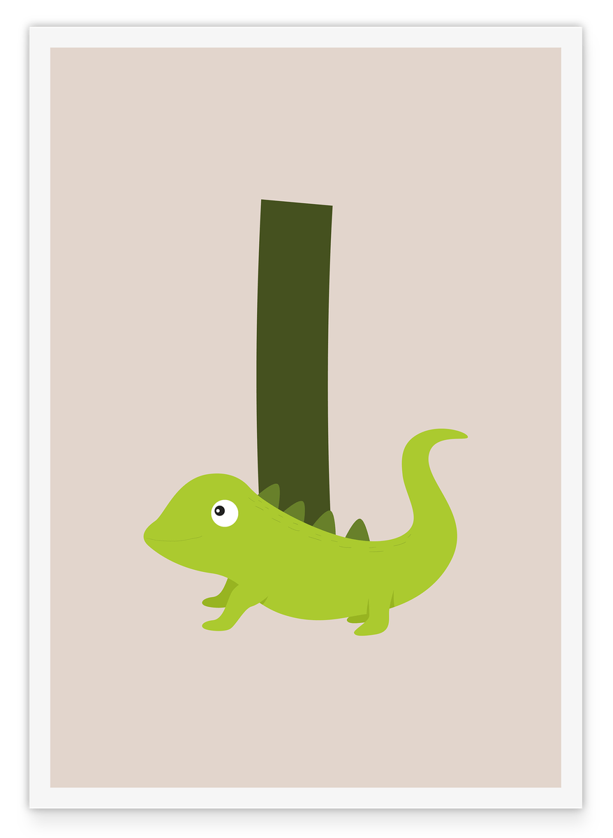 I is for Iguana, letter for name, English ABC learning, cute home decor